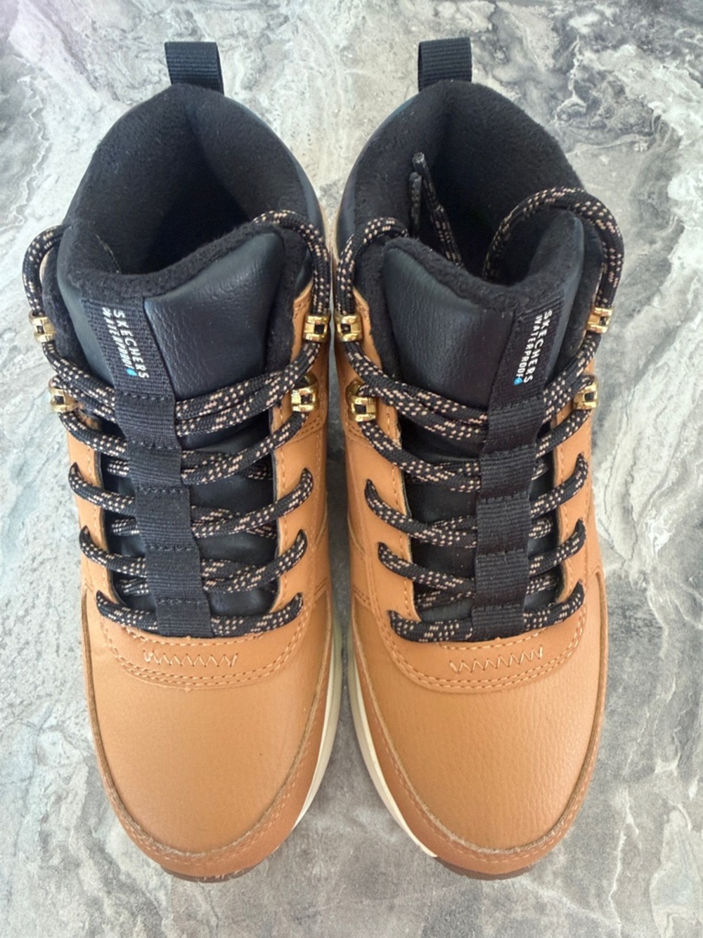 Skechers Kids Tan and Black Lace-Up Waterproof Boots